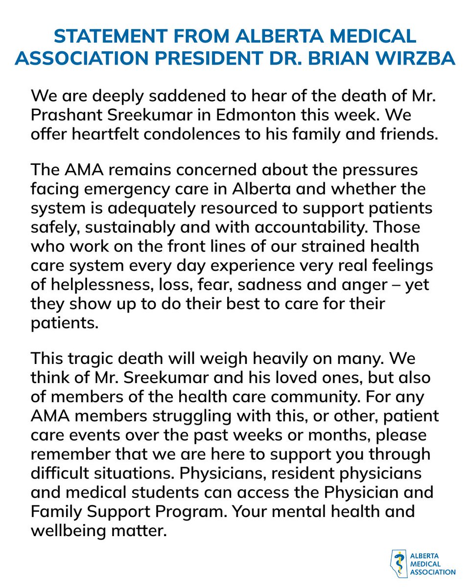 Albertadoctors's tweet image. Statement from Alberta Medical Association President, Dr. Brian Wirzba: 
albertadoctors.org/news/news/stat…