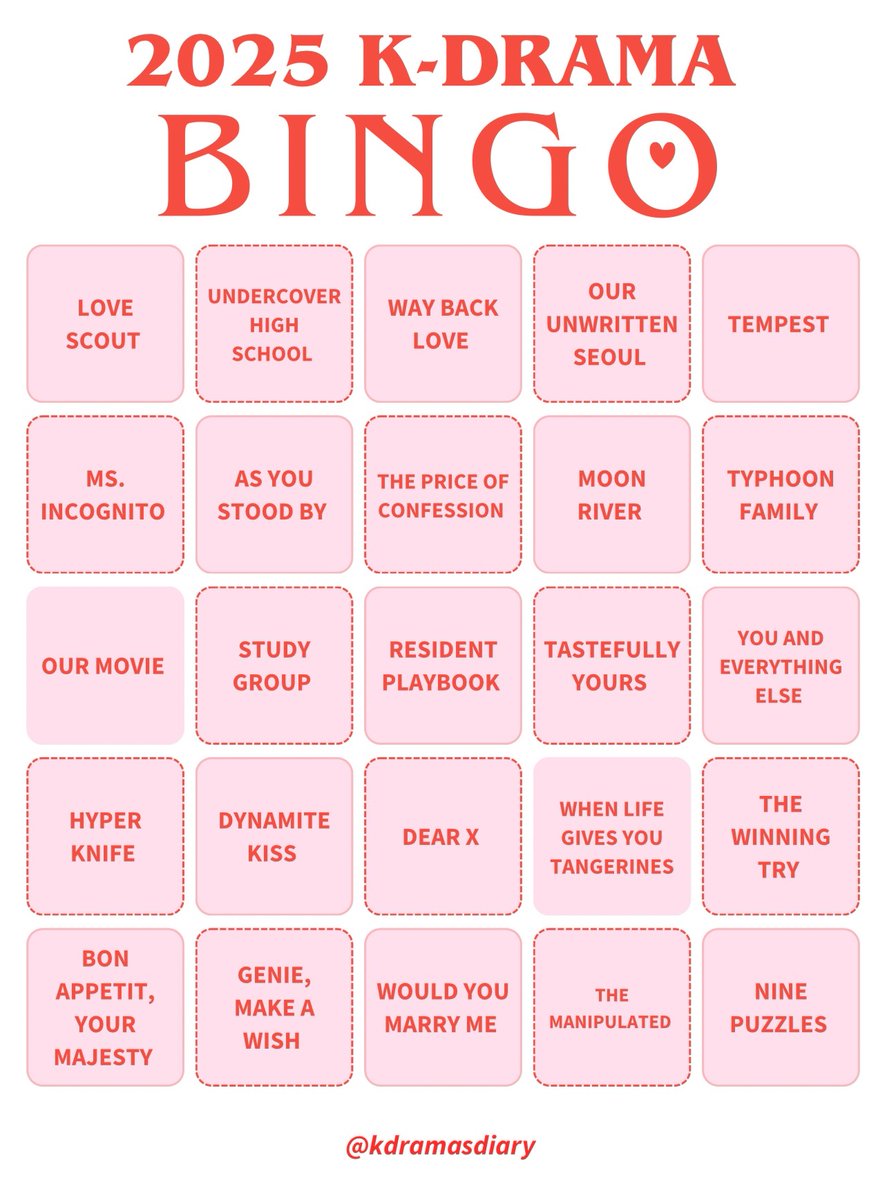 kdramasdiary's tweet image. Bingo Time : 2025 K-Drama Edition 💌