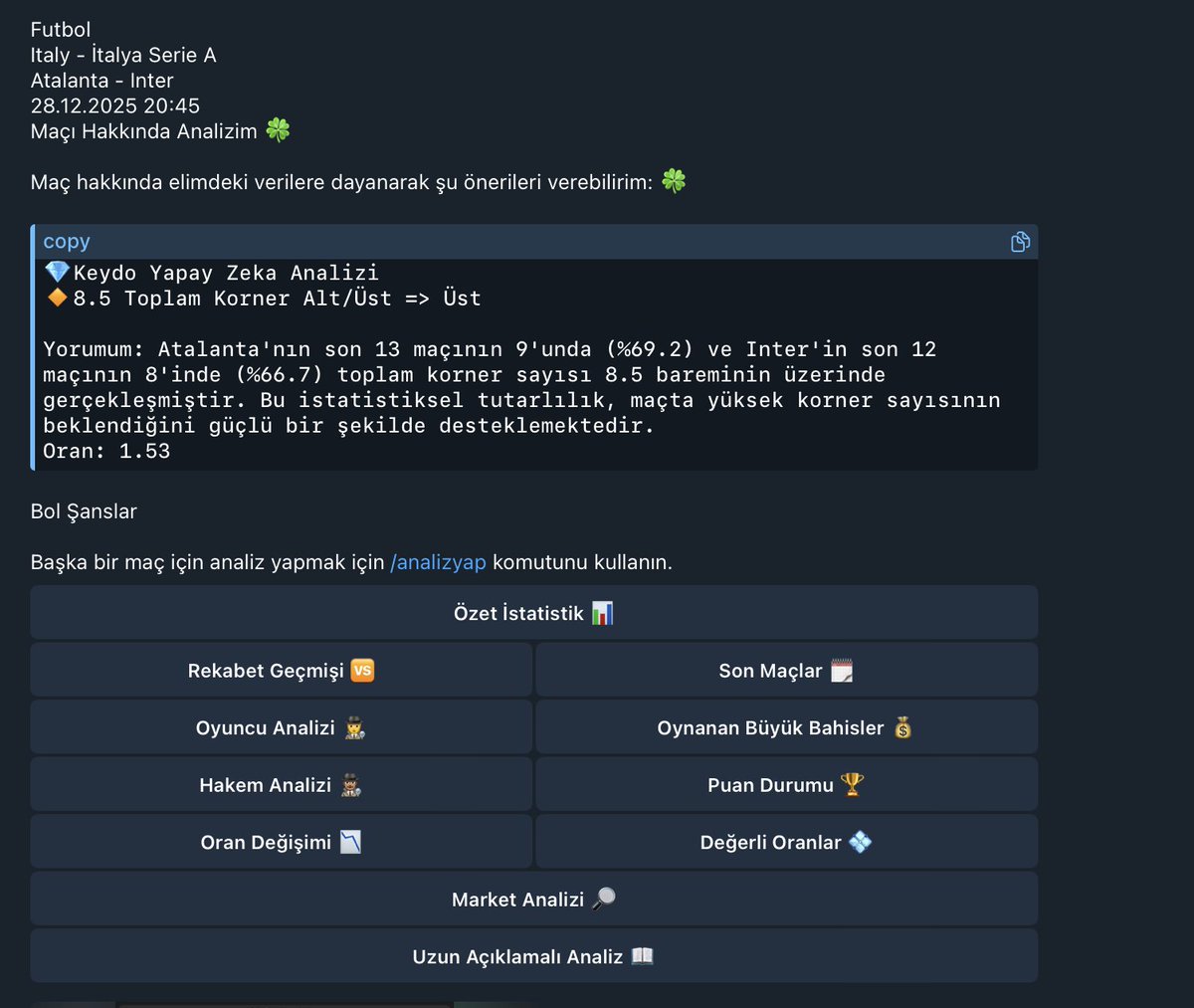 KeydoBot's tweet image. Maçların analizini yapmak, değerli oranları ve göze çarpanları detaylara ulaşmak Keydo ile çok kolay!

🔸 Profildeki linkten ücretsiz dene!
