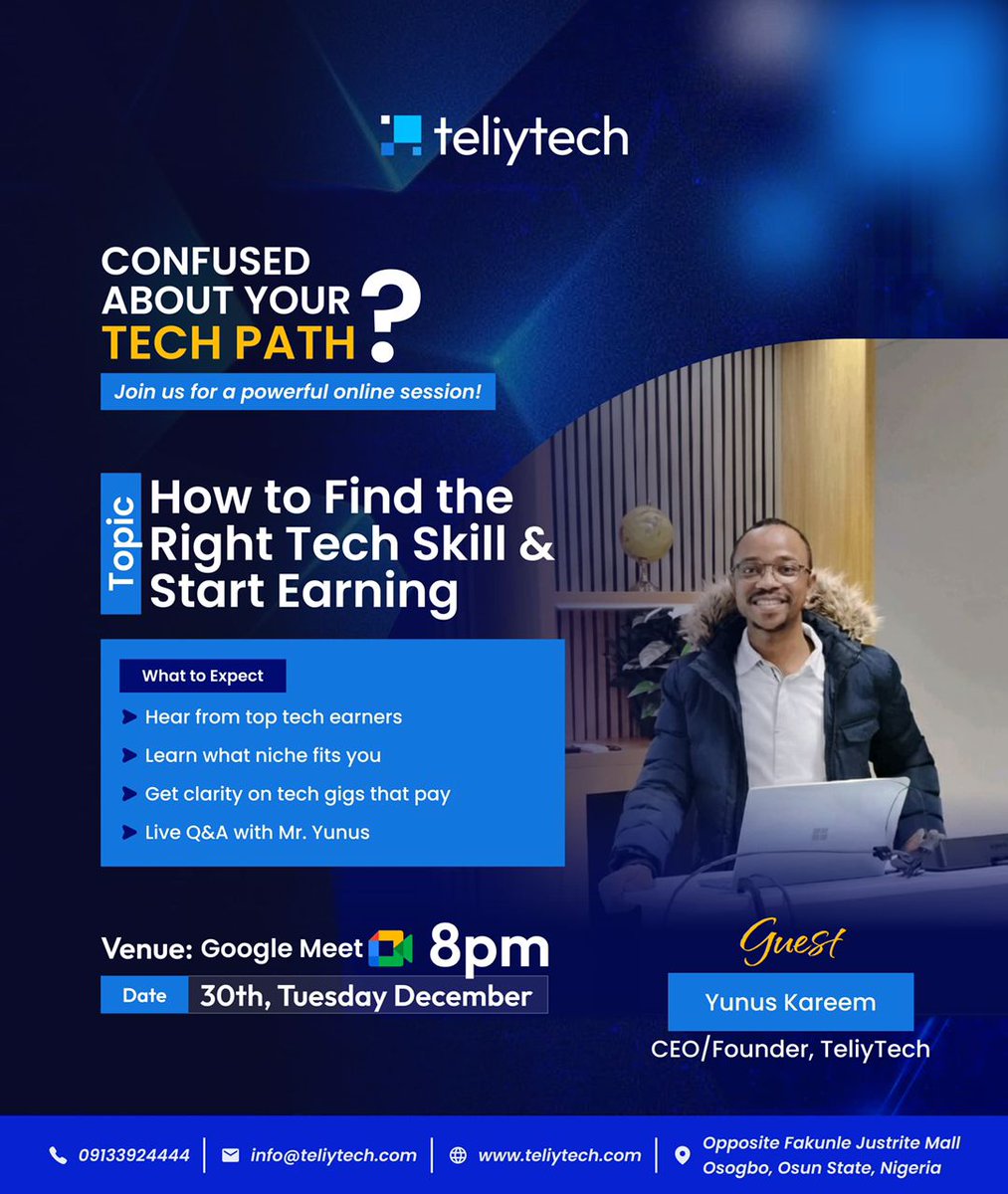 *🚀 Still Confused About What Tech Path to Follow?*  

Don’t stress you’re not alone!  
Join us for a powerful *online session* where we’ll:  
✅ Break down different tech paths  
✅ Share real-life success stories  
✅ Help you discover the right skill for YOU