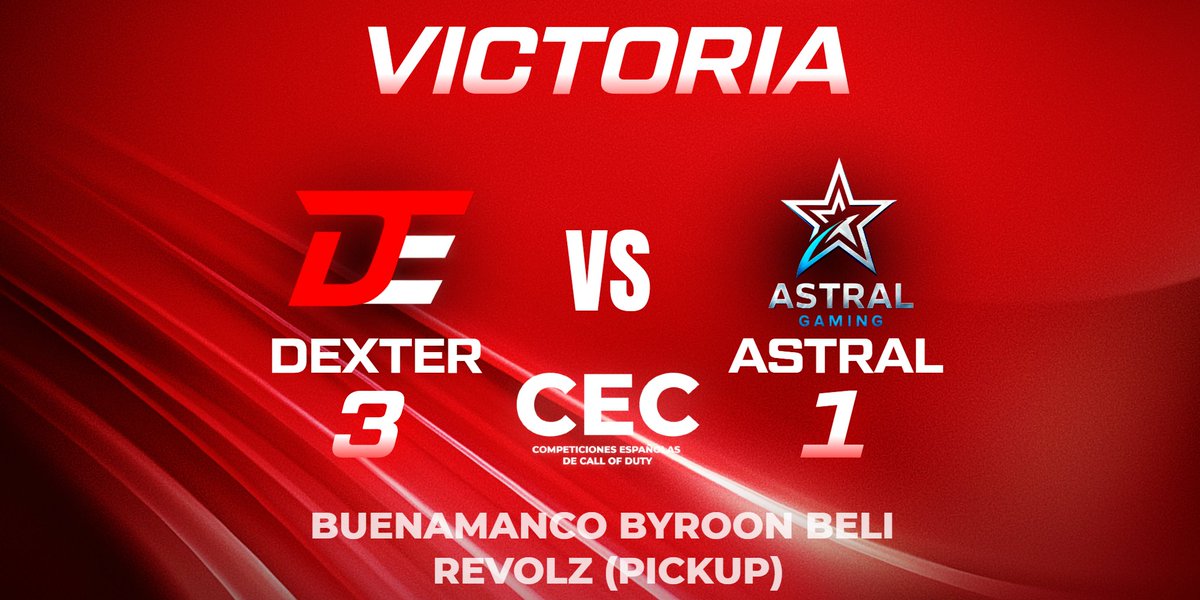 DexterEsportsES's tweet image. PRIMER PARTIDO DE PLAYOFF CON VICTORIA EN LA LIGA DE @CompeticionesES

¡Victoria de nuestros chicos!
GGs a Astral Academy @AstralBuLaa @xKruusTyAstral 

Gracias a Revolz por entrar de pick up en el partido.
Deseamos lo mejor a nuestros rivales. GGs🤝🎮
#DexterEsports #BlackOps7