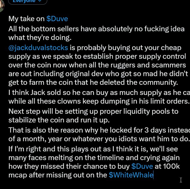 My take on $Duve and why I keep holding my bag with 180k average entry:
