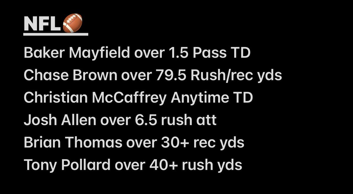 mRAlex_08's tweet image. NFL SLATE 🏈 

ALL POWERED BY 🔋 @doink_sports 

#GamblingCommunity #NFLtwitter #DFS #GamblingTwitter #PlayerProps #Sportsbetting #TrendingPicks #GamblingX #FreePicks #FreePlays #NFL #Trending #Propbets #NFLonX