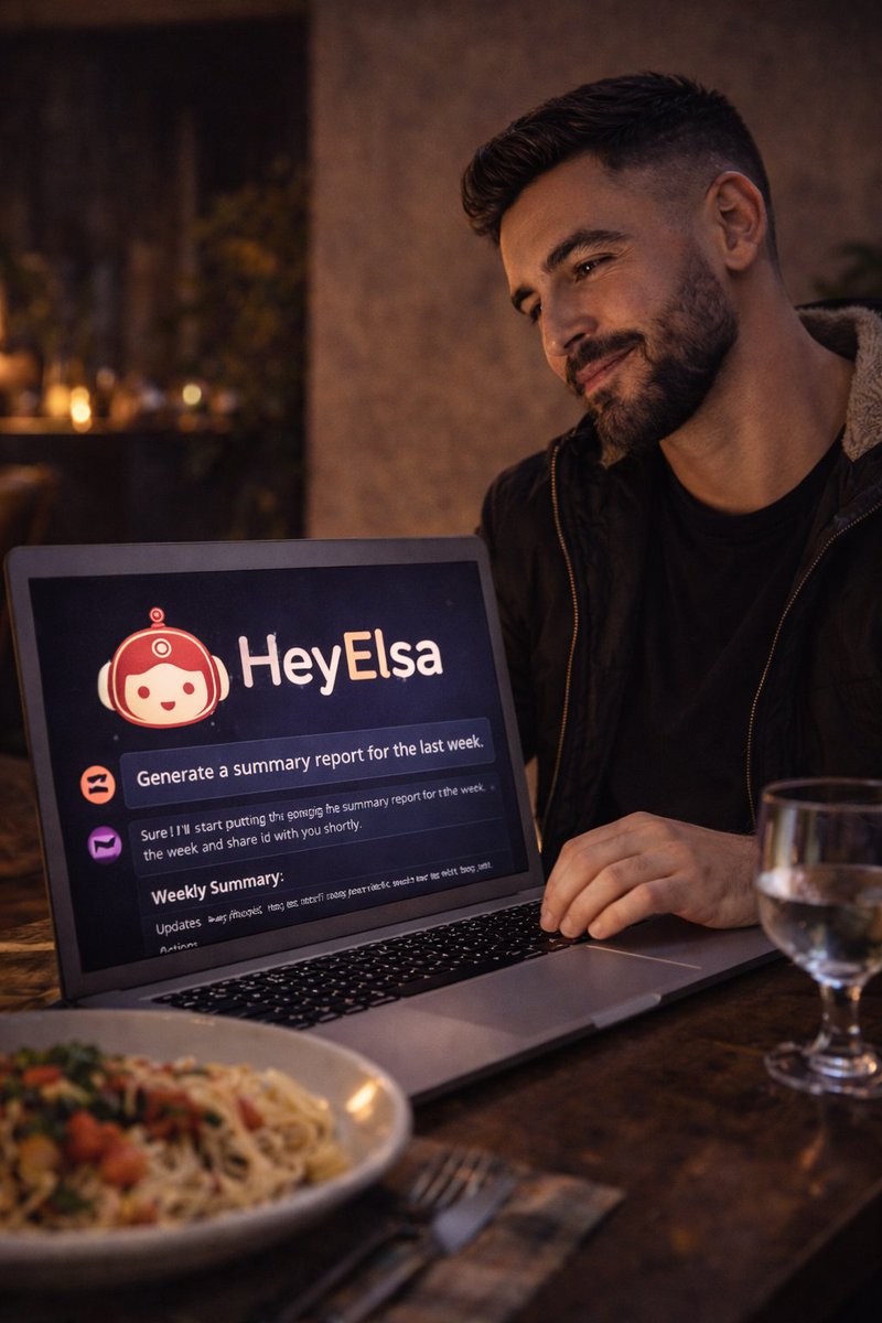 Late dinner. One screen. Clear intent.

<a href="/HeyElsaAI/">HeyElsa</a> turns simple requests into real onchain 
actions planning, executing, and handling complexity
while you focus on what matters.
Work flows.
Elsa handles the rest 🤖✨