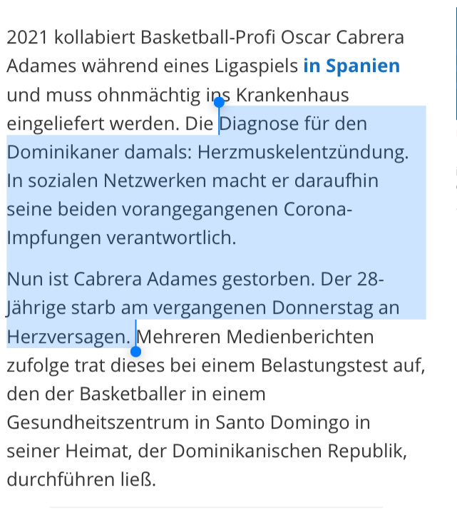 Quo_vadis_BRD's tweet image. 2/ Ein ähnlich tragischer Fall bei einem jungen Sportler war im Juni 2023 Thema in den Medien: 

„Die Diagnose für den Dominikaner damals: Herzmuskelentzündung. In sozialen Netzwerken macht er daraufhin seine beiden vorangegangenen Corona-Impfungen verantwortlich. Nun ist Cabrera…