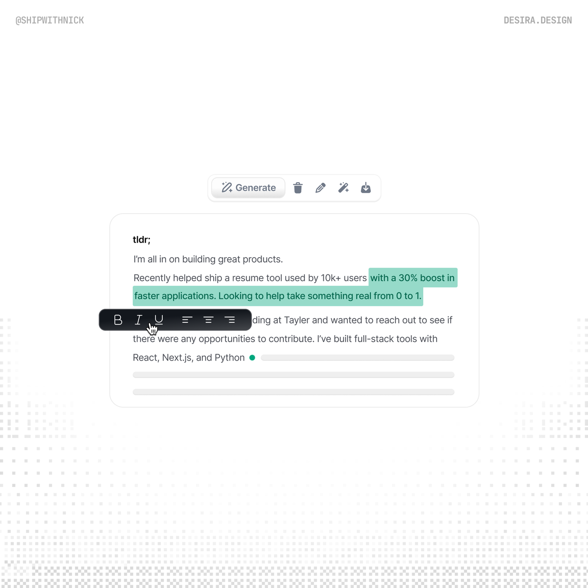 shipwithnick's tweet photo. bento component for an old client

do you prefer light or dark? https://t.co/FnoZ6bLDoL