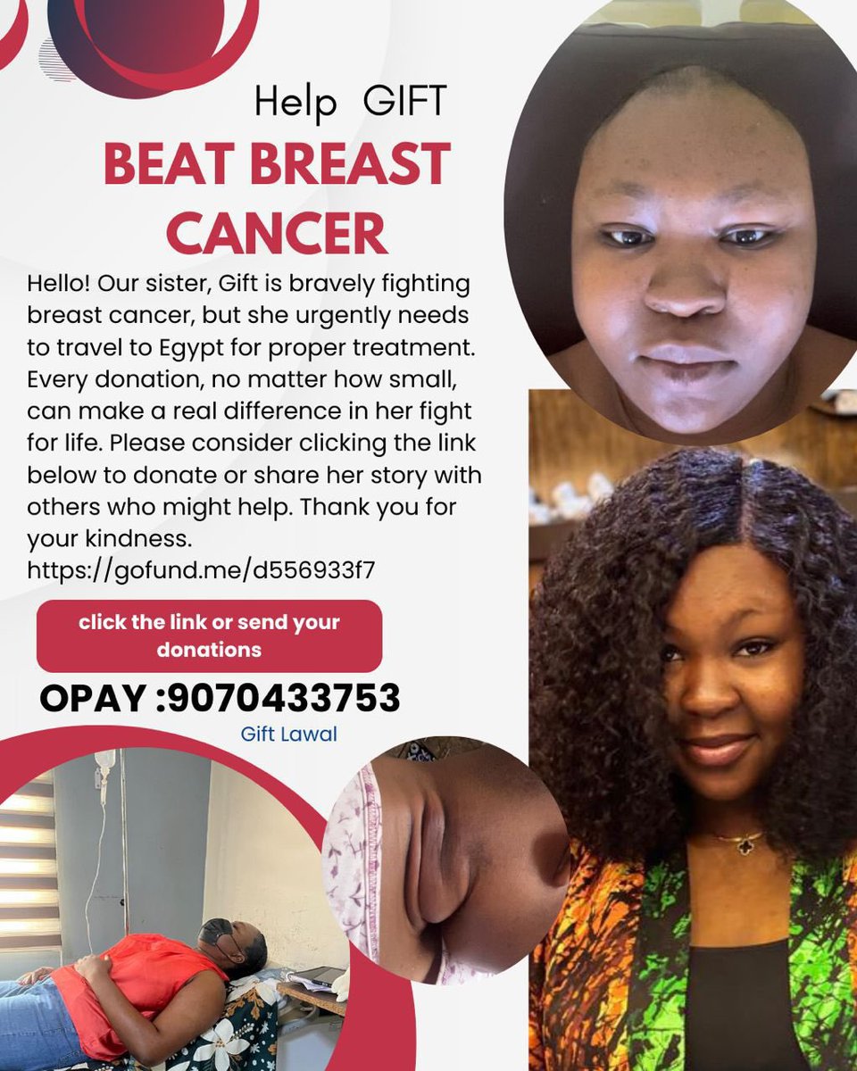 this is my friend, gift and she’s bravely fighting breast cancer, but she urgently needs to travel to Cairo for proper treatment. Every donation is worth it. please this is the link and also help us retweet and share and donate .

thank you so much 🙏🏼🙏🏼🙏🏼
gofund.me/d556933f7