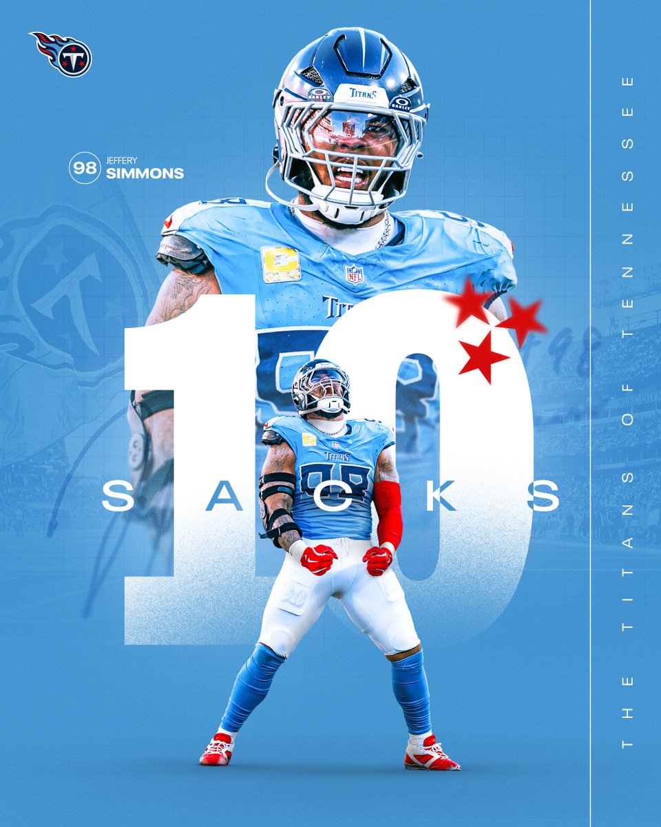Titans's tweet image. 🔟 sacks on the season for @GrindSimmons94😤

#WPMOYChallenge Jeffery Simmons