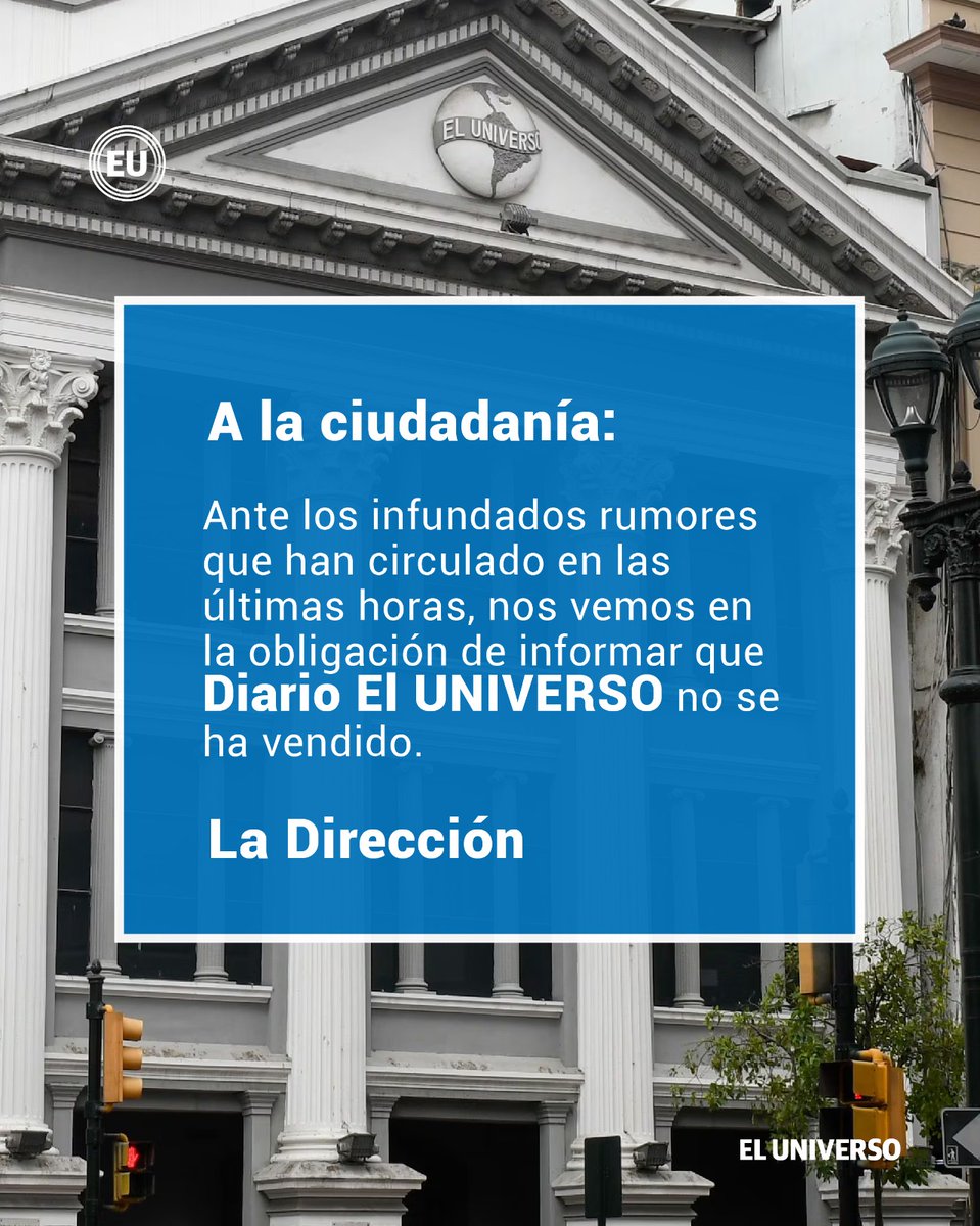 eluniversocom's tweet photo. #ATENCIÓN

A la ciudadanía:

Ante los infundados rumores que han circulado en las últimas horas, nos vemos en la obligación de informar que Diario EL UNIVERSO no se ha vendido.

La Dirección https://t.co/fFQCIRhHLL