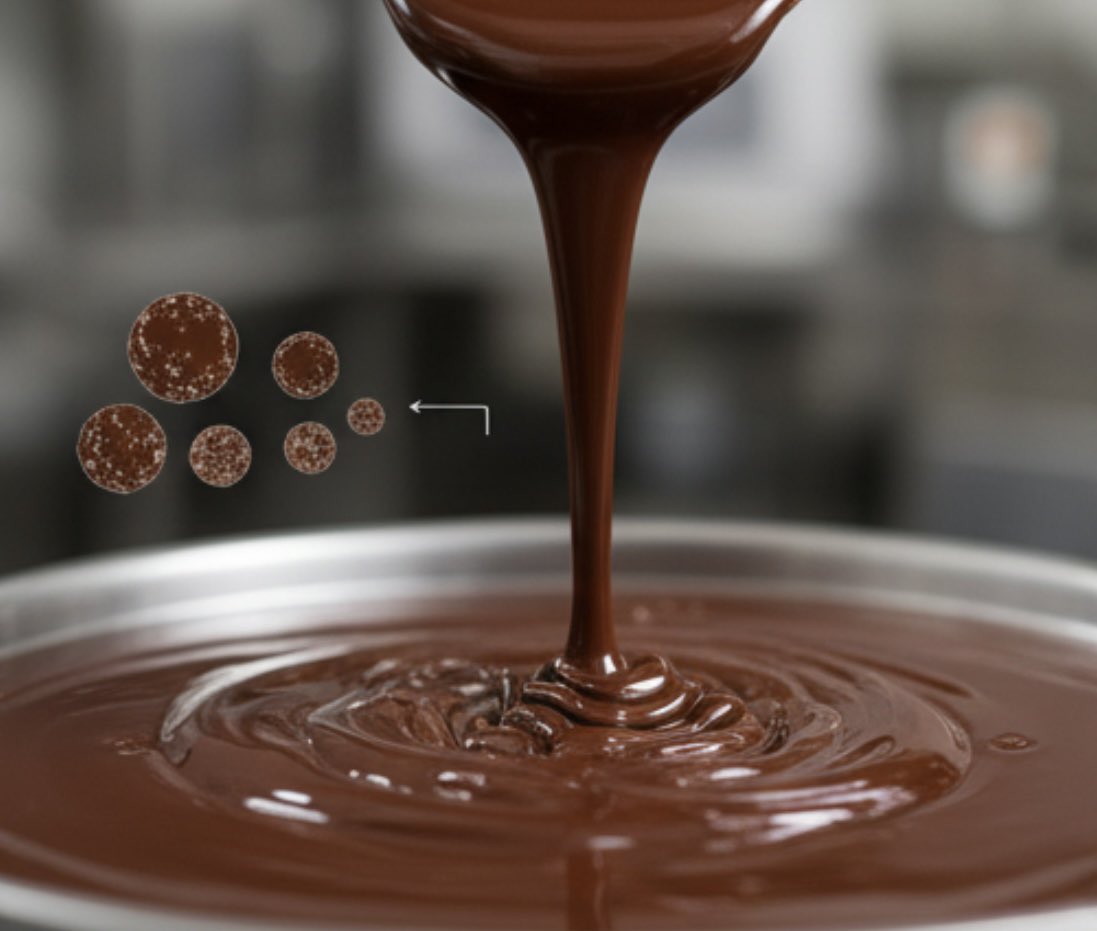 RudvikE's tweet photo. Ever wonder why some chocolate feels "sticky" on the palate? That’s uncontrolled viscosity. High viscosity creates a time delay between the chocolate melting and your taste receptors perceiving the flavor. Your customers notice the "stick" before the taste. https://t.co/8JKBA4VdMl