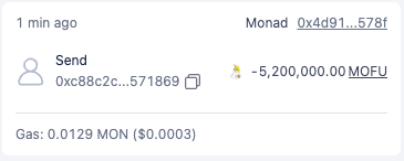 monadvision.com/tx/0x4d9158e63…

Another THREE FIGS sent out to a MOFU BELIEVER!!!

LETS GO <a href="/northsidooor/">northside ⨀</a> YOU ARE A WINNER