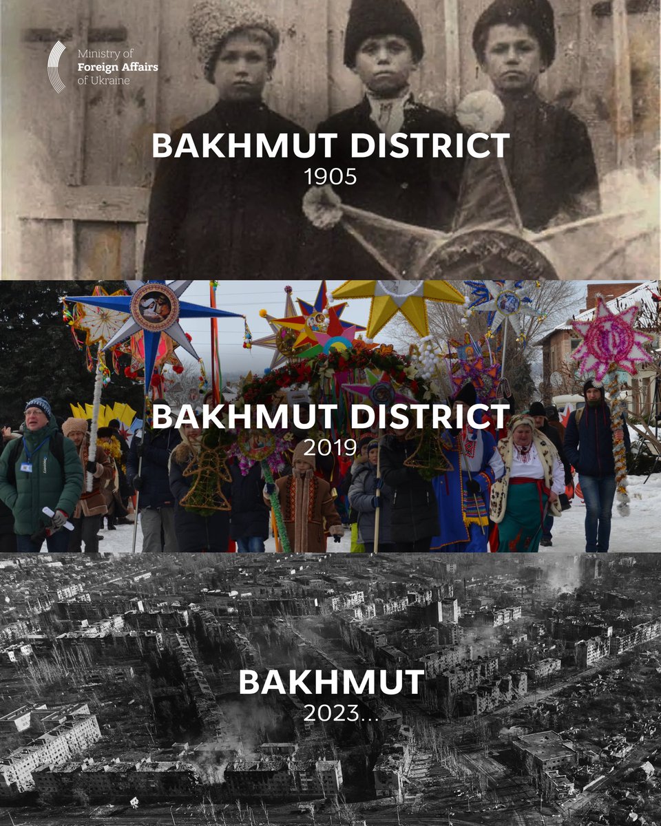 MFA_Ukraine's tweet image. Ukrainian Christmas traditions in the area around Bakhmut, Donetsk region, were documented in photographs as early as 120 years ago. For decades, this land has endured waves of oppression imposed by the Kremlin – yet local communities preserved the spirit across generations.…