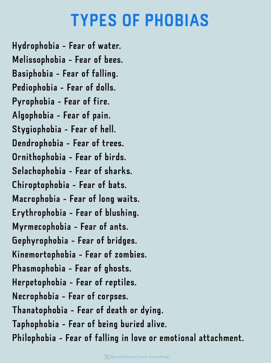 cooltechtipz's tweet image. Types of phobias