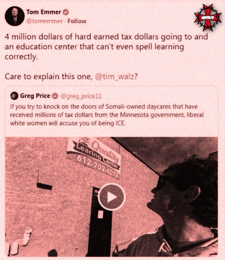 Empty Child Care Centers in Minneapolis Collected Millions in Tax Funds

<a href="/nickshirleyy/">Nick shirley</a> exposed Somali-owned centers, found no signs of activity despite $110 million in taxpayer funds.

Millions of American taxpayers' dollars simply vanished into nowhere.

Bring Musk back 2 <a href="/DOGE/">Department of Government Efficiency</a>