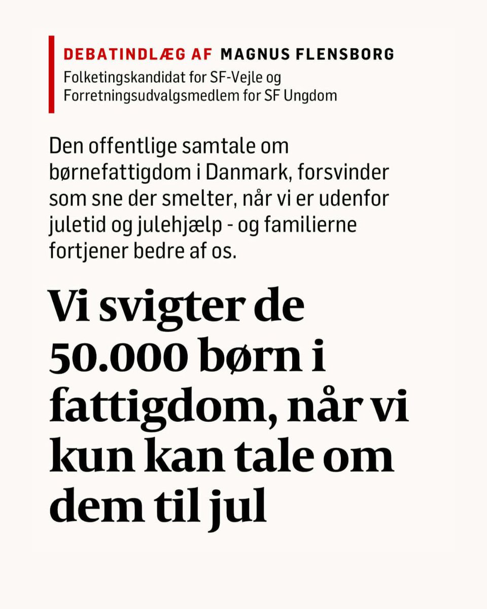FlensborgMagnus's tweet photo. Samtalen om børnefattigdom fylder meget…. i december. Resten af året flyver den under radaren for medierne og politikerne glemmer den på prioriteringslisten. 

Skal vi løse det, skal vi holde fokus i hele året - og jeg håber 2026 bliver året hvor det lykkes 👇 https://t.co/UULd1ka9Lv