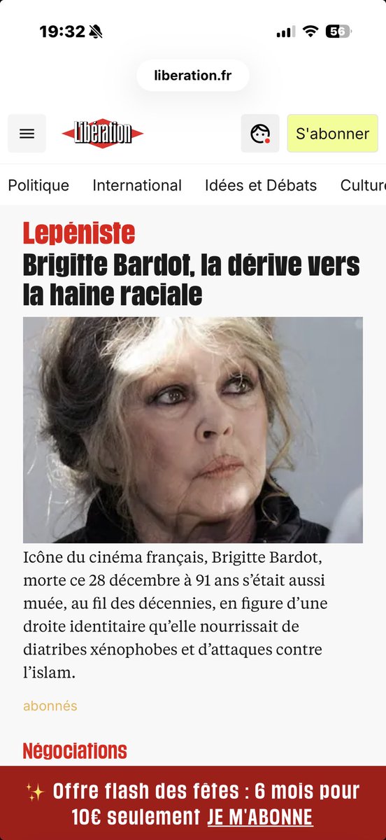 BildMartial's tweet image. Pour lire Libération, il faut se munir de Vogalib ou Immodium pour ne pas degueuler ! Quelques heures après la mort de cette géante 🤮🤮🤮🤮🤮🤮🤮🤮🤮🤮🤮🤮🤮#Bardot