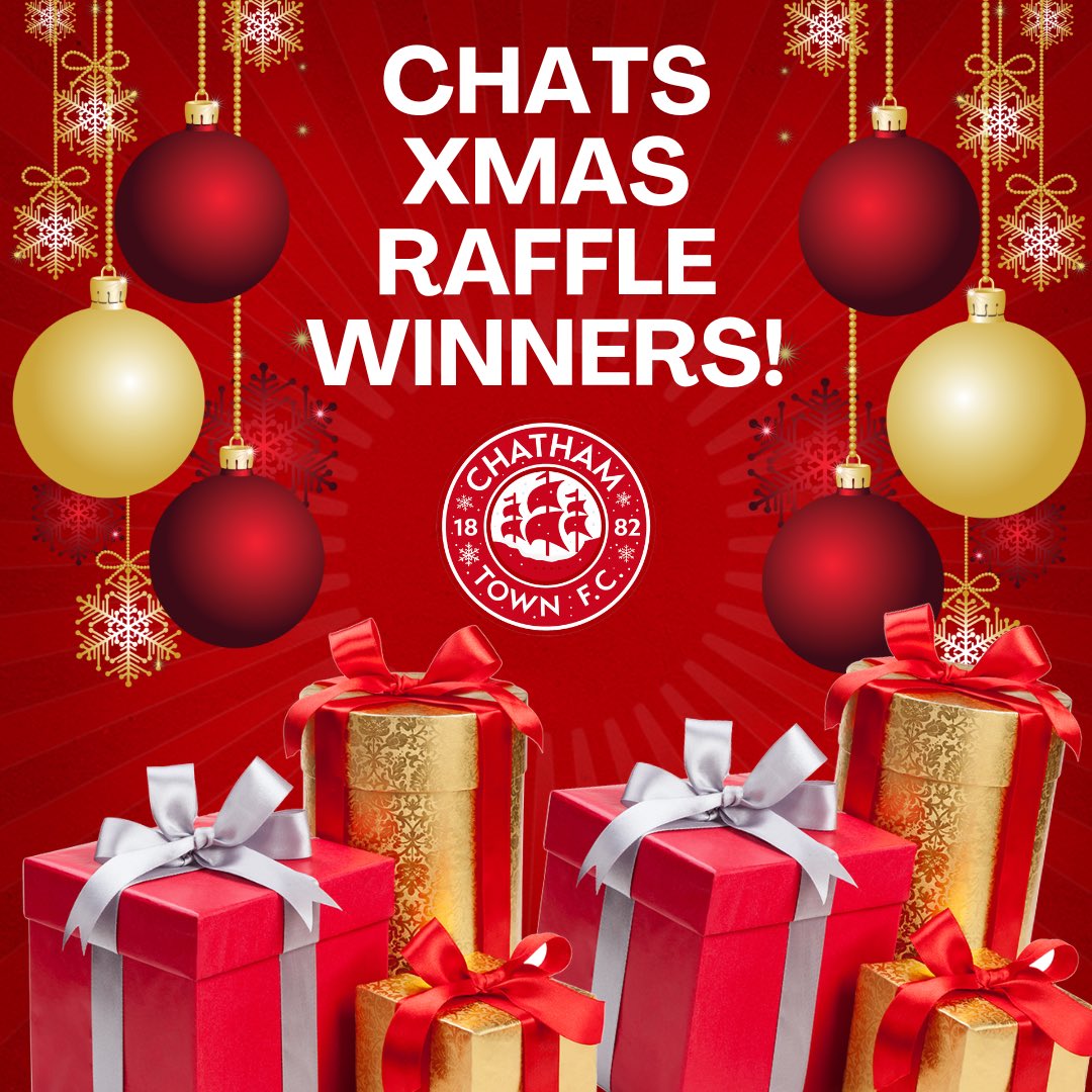 ✨ And the winners are in! ✨

Congratulations to the lucky winners of our annual Christmas Raffle! 🎁

Winners can be found here: shorturl.at/Muzey

To claim your prize, please contact:
📧 jackwhite@chathamtownfc.com

🔴⚪️⚫️ #UpTheChats
