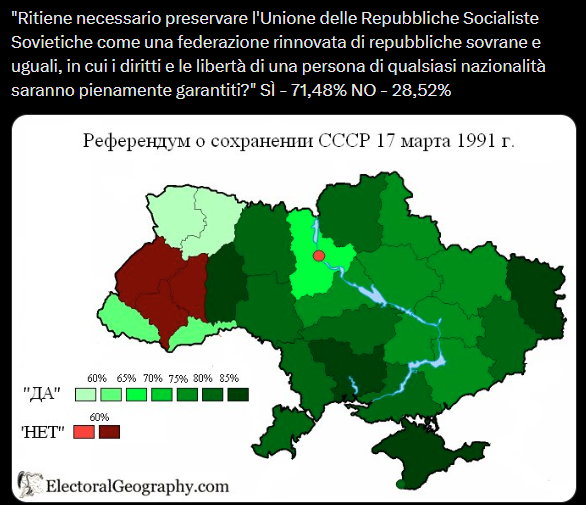 Fu schiacciante maggioranza di Ucraini che votò sì al mantenimento dell'Urss 71,4 contro 28,52   ma si noti che Kiev era già allora, il nocciolo banderita del paese,  seppure del tutto minoritario