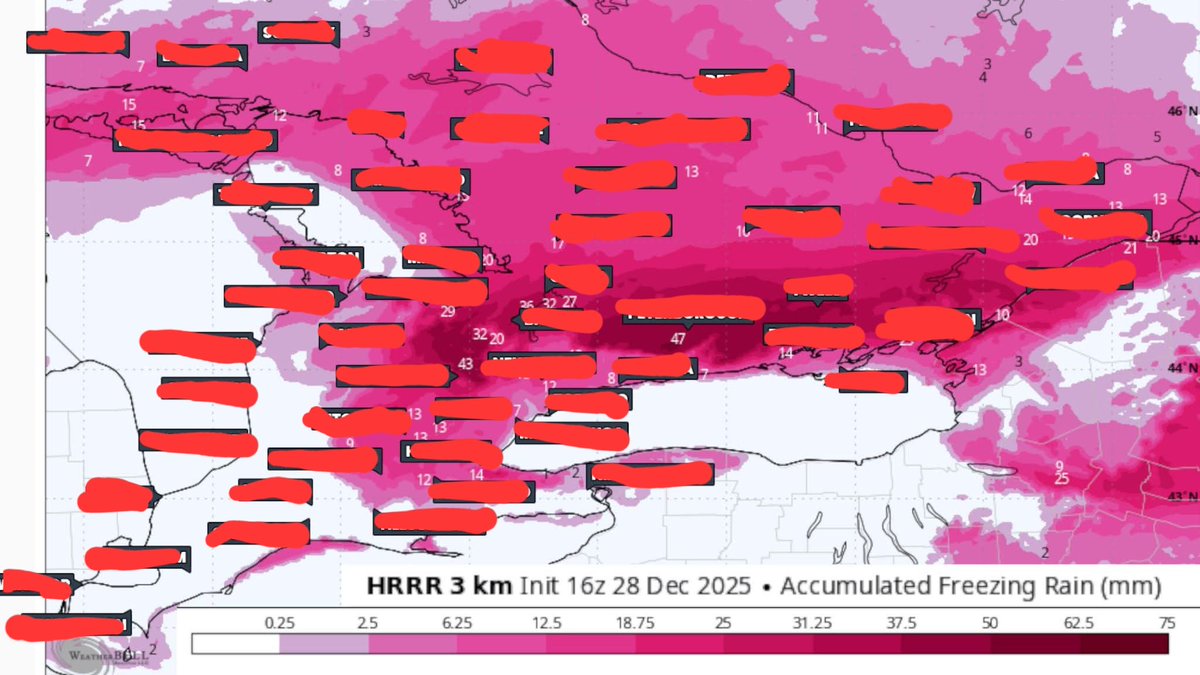 If you remember the Ice Storm I had earlier this year that knocked our power out for 4 days, that was about 30mm of freezing rain.

This is showing that we have the chance of possibly getting more than 30mm today.
Its just starting to come in now, so pray we wont be cut off again