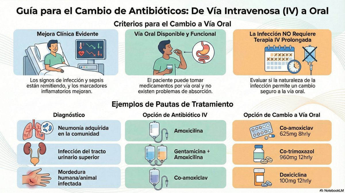 gabi_puchepalao's tweet photo. 💉➡️💊 ¿Es seguro cambiar un antibiótico de vía IV a VO?
Muchos creen que "mejor IV que VO", pero la evidencia dice lo contrario.
🧵Abro hilo sobre cambio IV a VO en antibióticos 👨‍⚕️👩‍⚕️ #InfectoX #MedEd #Mirage 

Recomendaciones  del NHS (Servicio Nacional de Salud del Reino Unido) https://t.co/tmyJQtTNuv