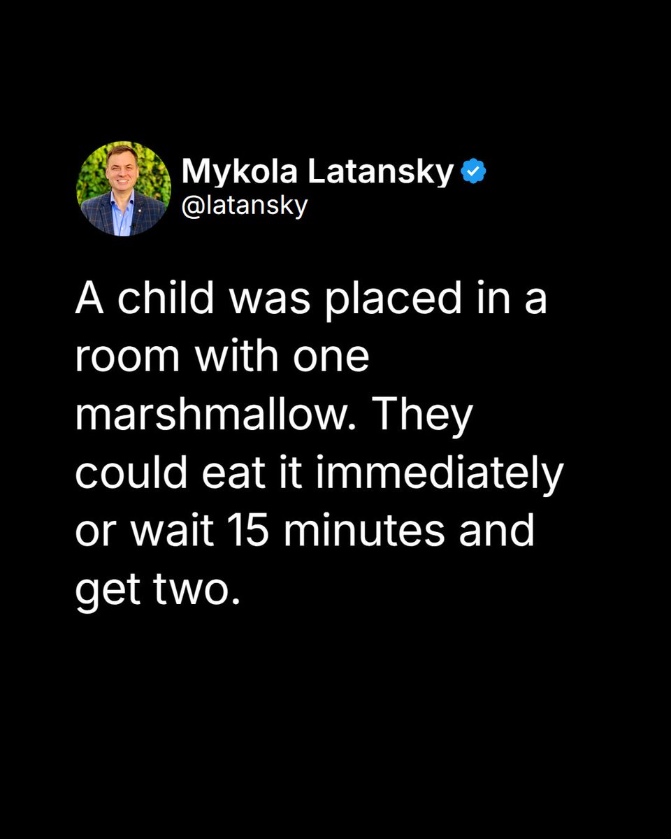 latansky's tweet photo. Delayed Gratification Builds Scale.

Most people choose immediate relief over long-term reward. But big goals demand patience, discipline, and delayed gratification. Those who can wait — and keep acting — are the ones who create real scale. https://t.co/0oa7AqkDyA