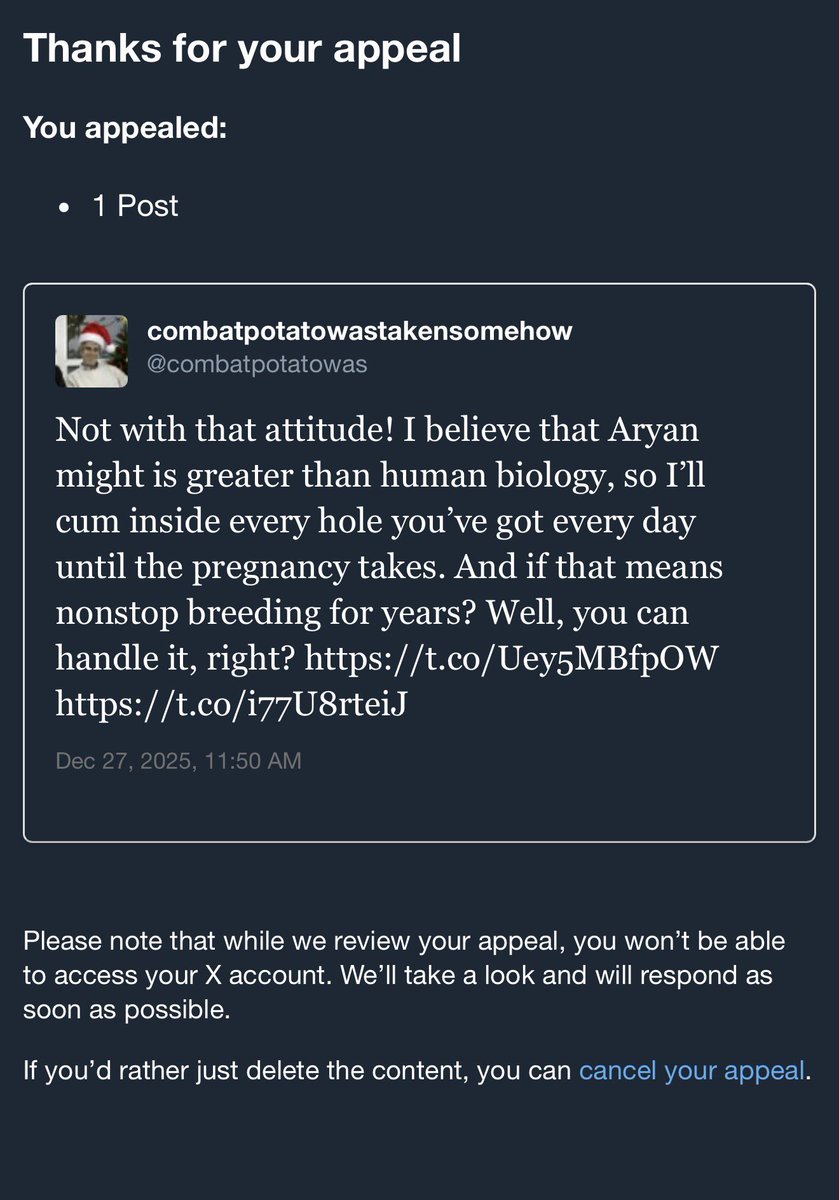 combatpotatorip's tweet photo. Yet another temp suspension for nothing. I’ve gotta figure this is just my haters mass reporting me, but I’m not gonna delete—it’s not a banger post, but I don’t want twitter to record a deletion as an implied admission of rule breaking. Combatpotato will be around forever! https://t.co/7sXLXvejAT