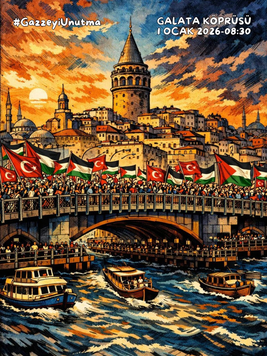 Kınama cümleleri çoğaldı, mezar taşları da çoğaldı. Kabul etmiyoruz. Gazze’yi
konuşup geçmiyoruz. #GazzeyiUnutma

📍 Galata Köprüsü
🗓 1 Ocak 2026
⏰ 08.30