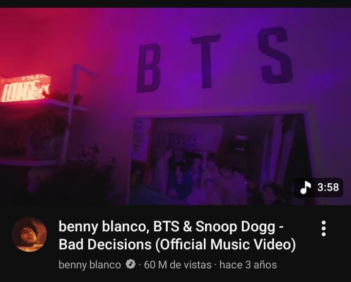BTSarg_official's tweet photo. ¡El MV “BAD DECISIONS” ya superó los 60 millones de reproducciones en YouTube! 🔥✨

#BTS #ARMYARGENTINA  #ArmyArg #BTS_twt https://t.co/TEQ83nsnxx