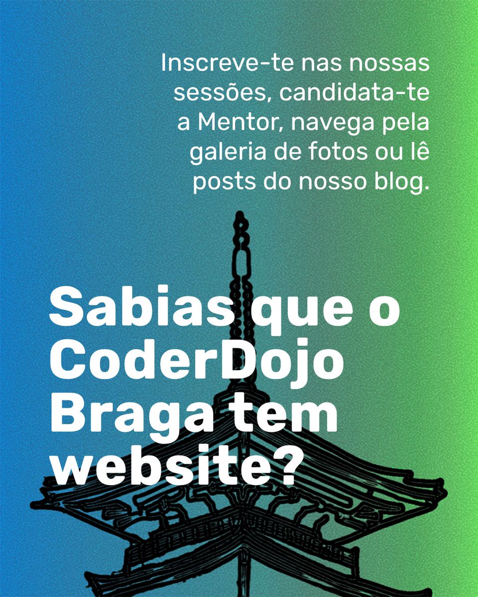 CoderDojoBraga's tweet photo. 𝗦𝗮𝗯𝗶𝗮𝘀 𝗾𝘂𝗲 𝗼 𝗖𝗼𝗱𝗲𝗿𝗗𝗼𝗷𝗼 𝗕𝗿𝗮𝗴𝗮 𝘁𝗲𝗺 𝘄𝗲𝗯𝘀𝗶𝘁𝗲? ✨

Lá podes inscrever-te nas nossas sessões, candidatar-te a mentor, explorar a galeria de fotos e acompanhar todas as novidades no nosso blog!  💻🚀
Visita-nos e junta-te à comunidade! https://t.co/7IVN5f3XeI