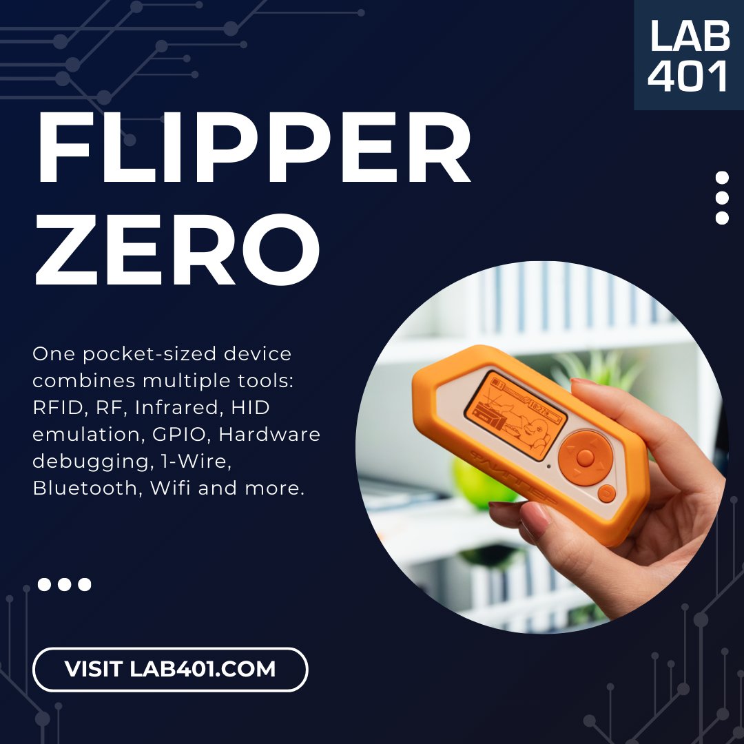 Lab_401's tweet image. Control your devices with ease! Flipper Zero's infrared transceiver supports hundreds of IR-controlled gadgets. l.lab401.com/3C9WK 
#FlipperZero #Infrared #UniversalRemote #Lab401 #Pentesting #infosec