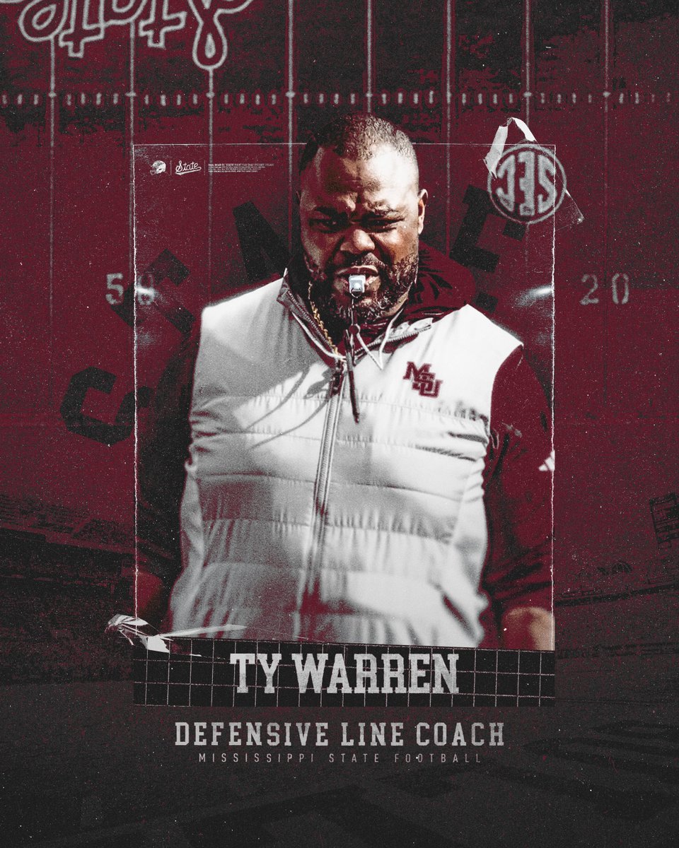 HailStateFB's tweet image. Welcome to the Family, @CoachTyWarren!

A two-time Super Bowl champion, All-Pro defensive lineman, and former first-round draft pick, Warren brings a championship pedigree and a strong reputation for player development to Starkville.