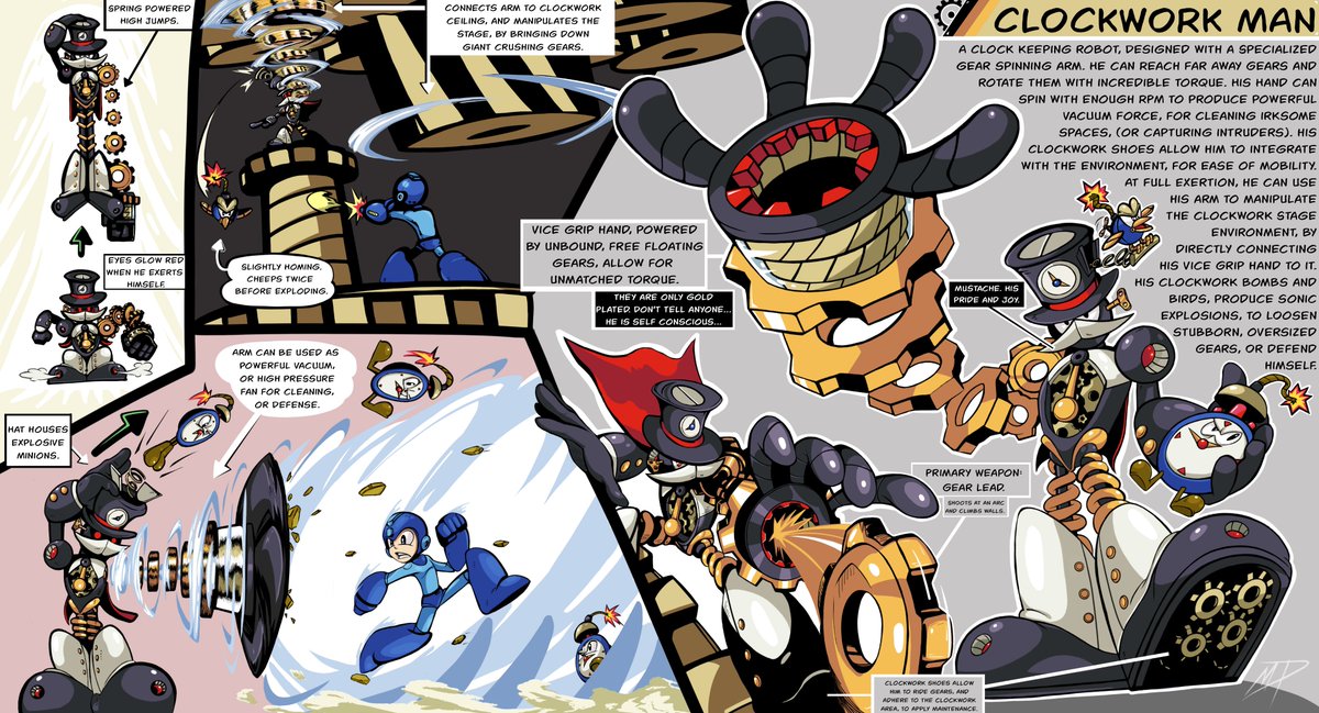 themightydpad's tweet image. Robot Master Design - Clockwork Man ⚙️

My entry for the Megaman Dual Override, Robot Master Design Contest for your consideration 🤖👋! I hope you like him! Any shares are greatly appreciated ❤️.

Pen Name: TheMightyDpad

#MegaManDO and #DesignARobotMaster