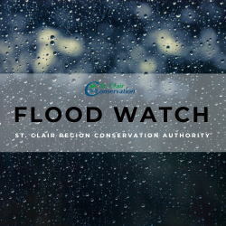 Effective immediately, the St. Clair Region Conservation Authority has issued a Flood Watch.

💧10 mm of freezing rain and 10-25 mm of rain received over last three days
💧Saturated and frozen ground, potential high runoff
💧Water levels expected to rise quickly due to heavy rain