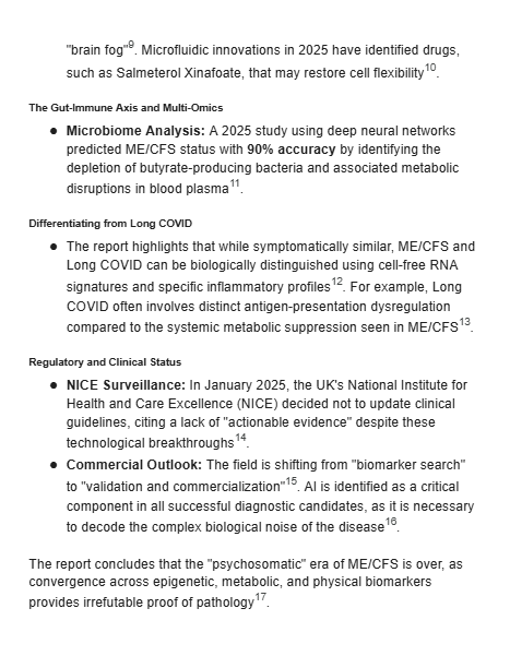 dlingenfelter's tweet image. ME/CFS is now an objectively identifiable disease, moving past the "psychosomatic" era.

Several new diagnostic technologies, including EpiSwitch and Nanoneedle, show high accuracy (90-96%), with AI being key to their success and commercialization.
drive.google.com/file/d/1DEDBSh…
