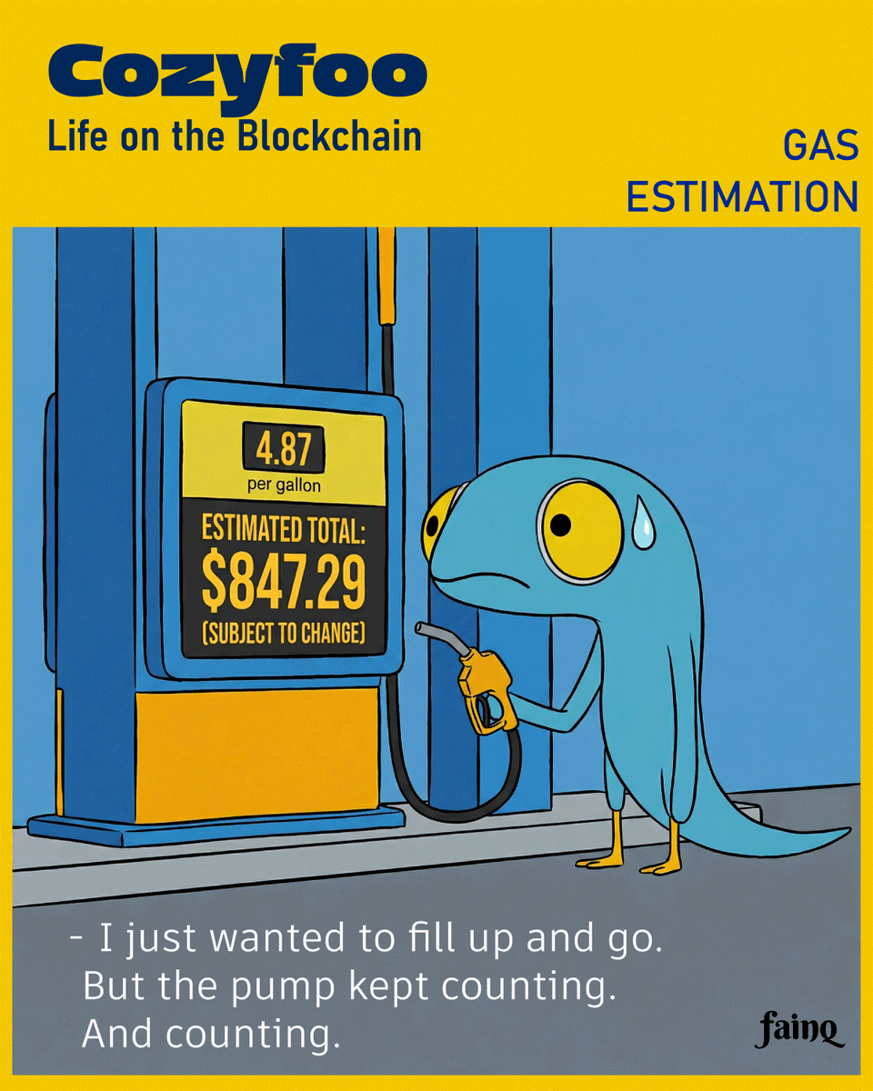 Cozyfoo_com's tweet photo. Gas estimation #cryptohumor #blockchain #humor https://t.co/vclDqQ64J1