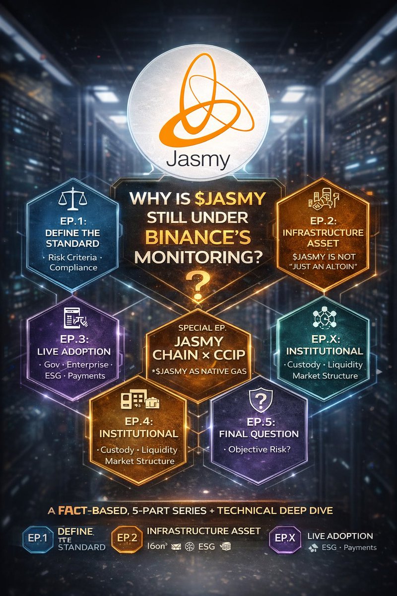📢 EP.0 — Why I’m writing this series

Starting today, I’ll publish a 5-part series + one technical deep dive
focused on a single question:

👉 Why is $JASMY still under Binance’s Monitoring tag? 🔍

This is not hype 🚫
This is not price advocacy 📈
And this is not an emotional