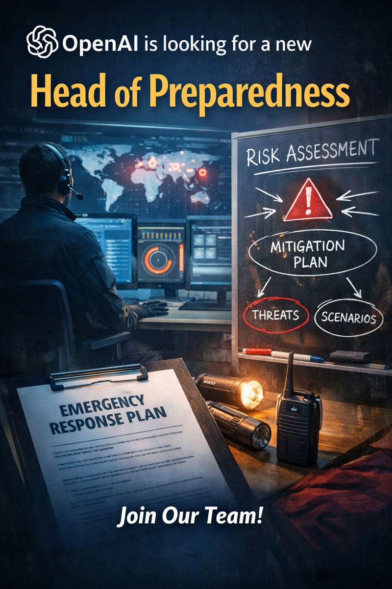UltraGPT's tweet photo. 🗞️OpenAI is hiring a Head of Preparedness to tackle emerging AI risks — from cybersecurity and biosecurity to mental health. As AI grows more powerful, safety at the frontier is becoming mission-critical.
📱https://t.co/LKGAD1jcNW
💻https://t.co/gQGFYgTfNG
#ChatGPT #UltraGPT #AI https://t.co/d0jE7r6RIg