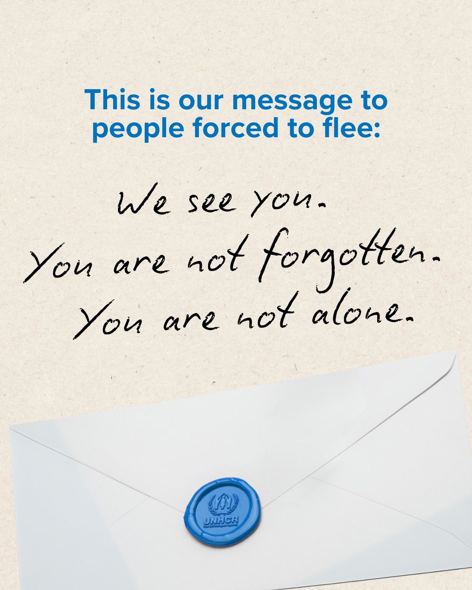 To refugees and those forced to flee: 

With UNHCR, you are not alone. 

cc: <a href="/Refugees/">UNHCR, the UN Refugee Agency</a>