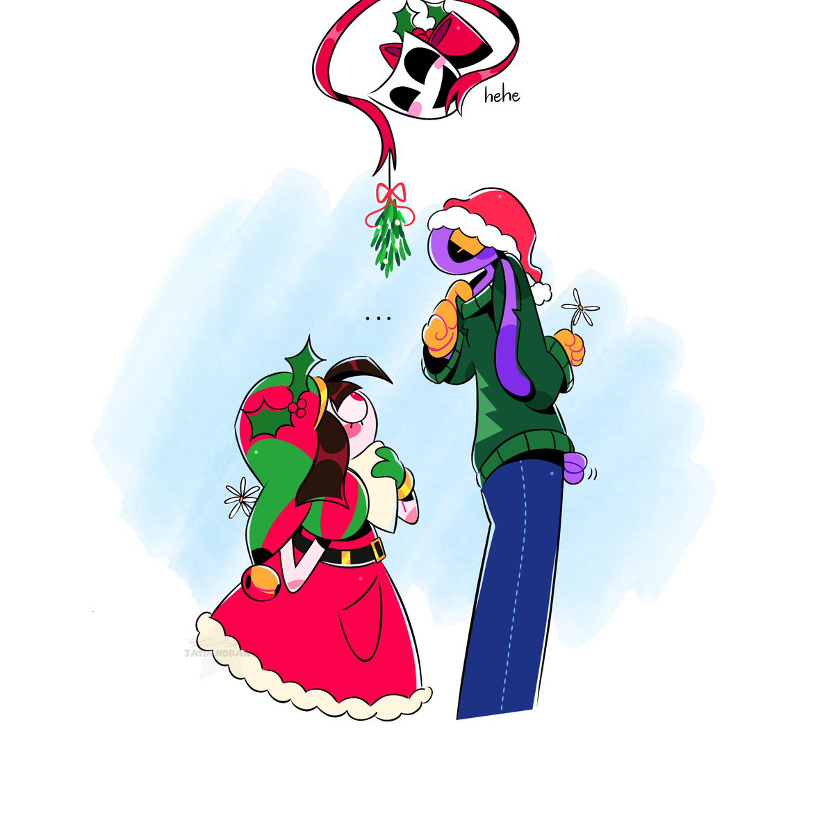 jaydendr4ws_'s tweet photo. It's still the holidays so have one last Christmas doodle 🎄💜❤️ #theamazingdigitalcircus #TADC #tadcfanart #jax #pomni #funnybunny #MerryChristmas https://t.co/5uYp1cJ613