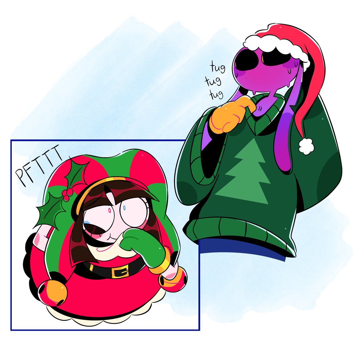 jaydendr4ws_'s tweet photo. It's still the holidays so have one last Christmas doodle 🎄💜❤️ #theamazingdigitalcircus #TADC #tadcfanart #jax #pomni #funnybunny #MerryChristmas https://t.co/5uYp1cJ613