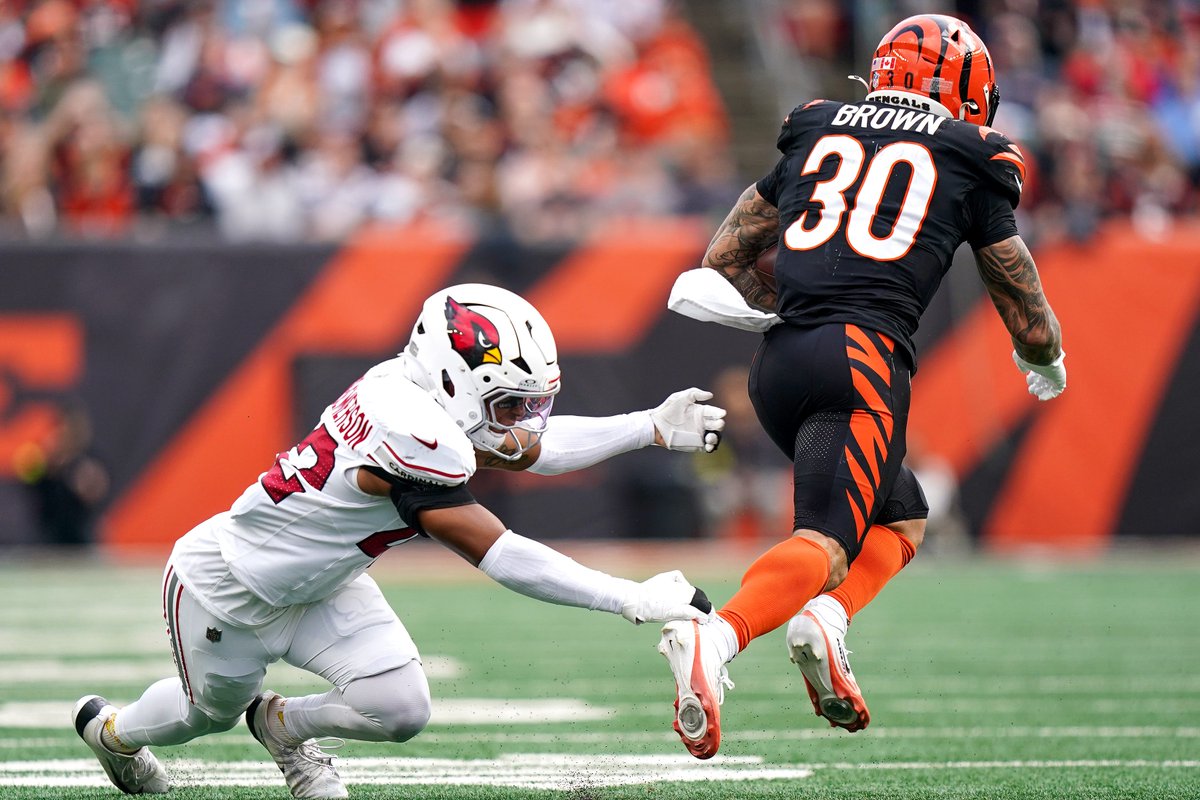 Chase Brown so far today:

135 scrimmage yards
2 TDs

First game this season with multiple rushing TDs.