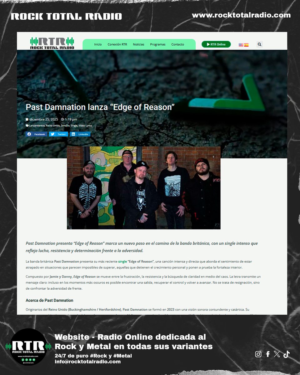 🔥 Past Damnation lanza “Edge of Reason”, nuevo single de metalcore británico.
·
Nota completa en Rock Total Radio 👇
👉 rocktotalradio.com/past-damnation…
·
#RockTotalRadio #Metalcore