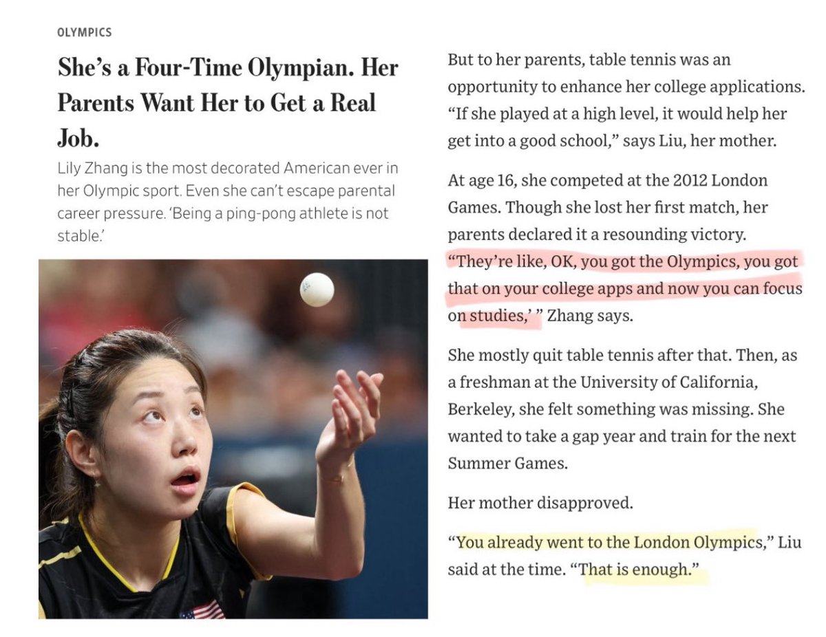 Now that “Marty Surpreme” has proven appetite for ping pong films (A24 biggest opening ever: $28m), a studio needs to greenlight a film about America’s most decorated table tennis Olympian (Lily Zhang)…and how her parents get a Gold medal for Asian parenting