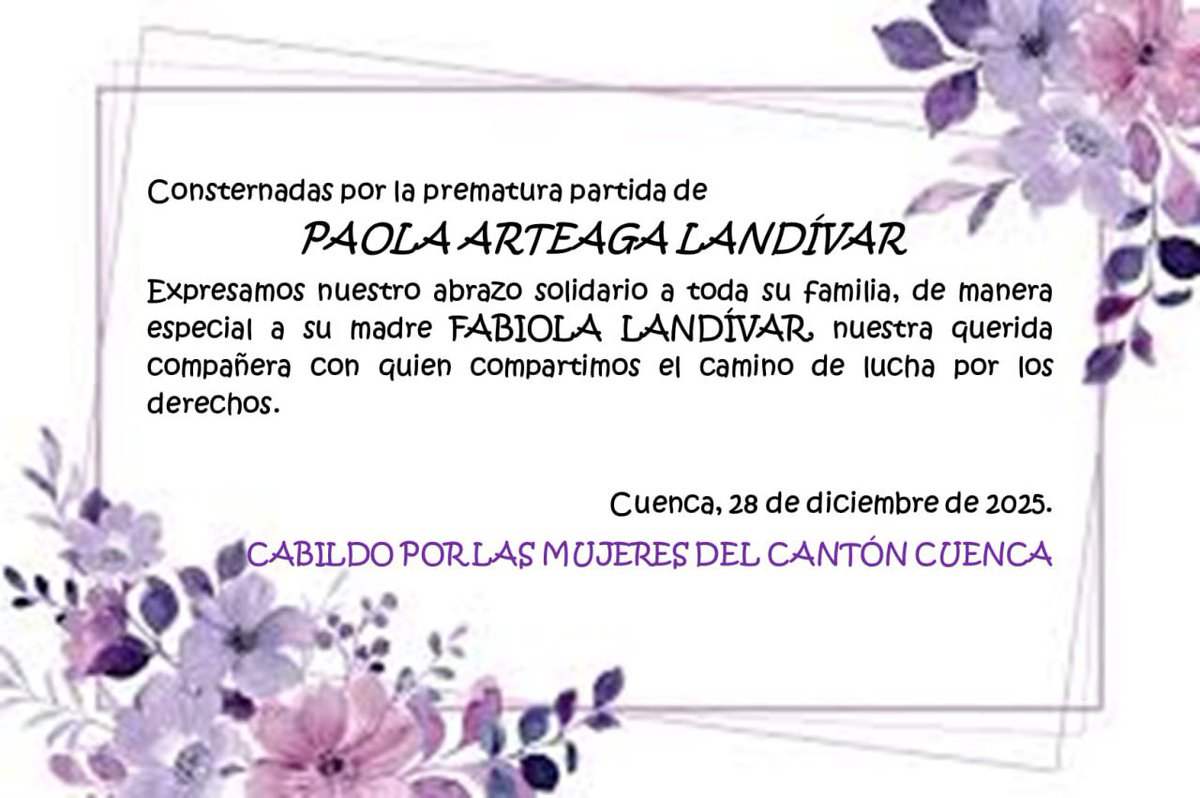 Nuestras sentidas condolencias con Fabiola Landivar, ante el sensible fallecimiento de su hija.