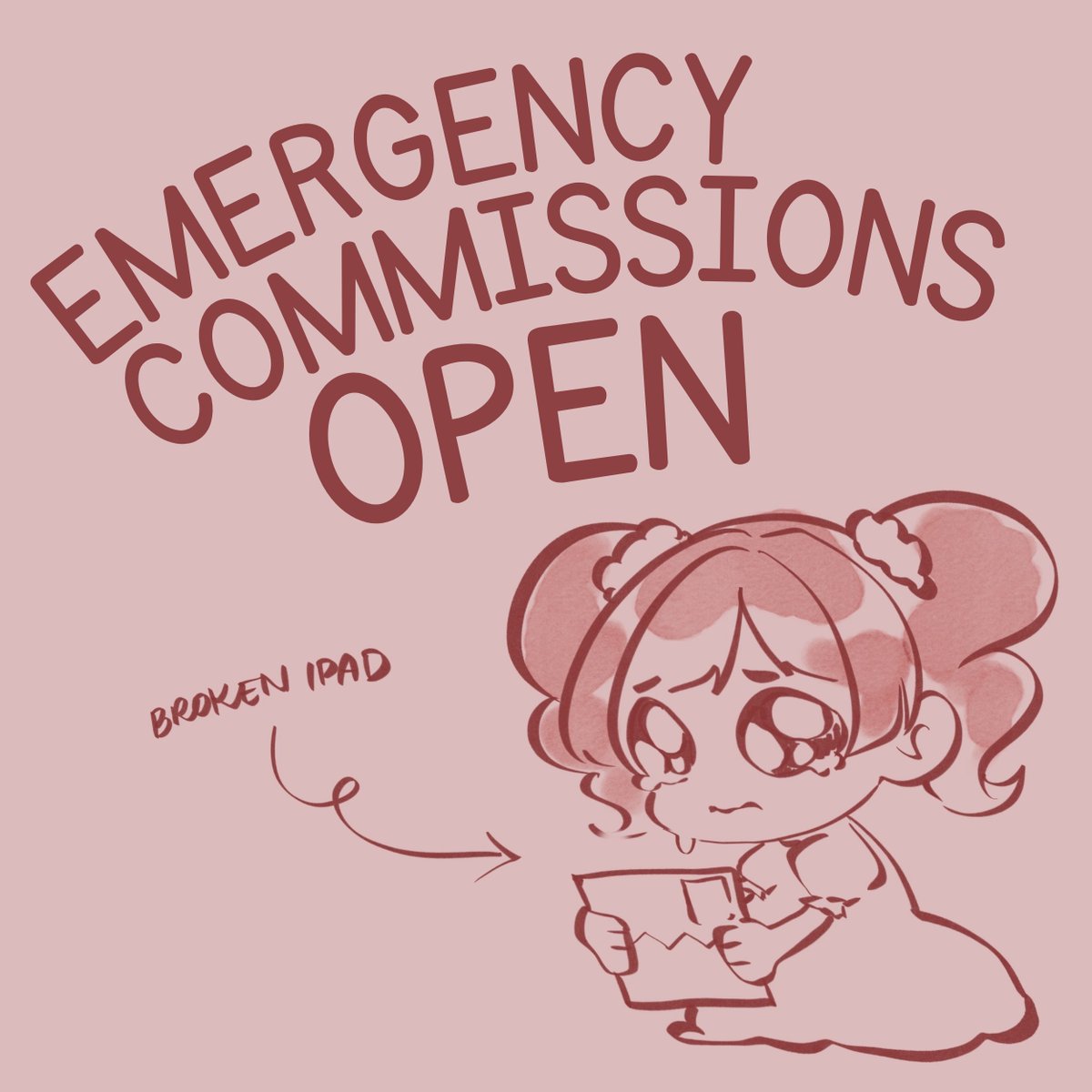 ‼️EMERGENCY C0MM1SS10NS OPEN ‼️
RTs Appreciated!

My ipad broke...I need a little help!
Kindly check the thread for more details

#Commissionopen #Commission #RT
