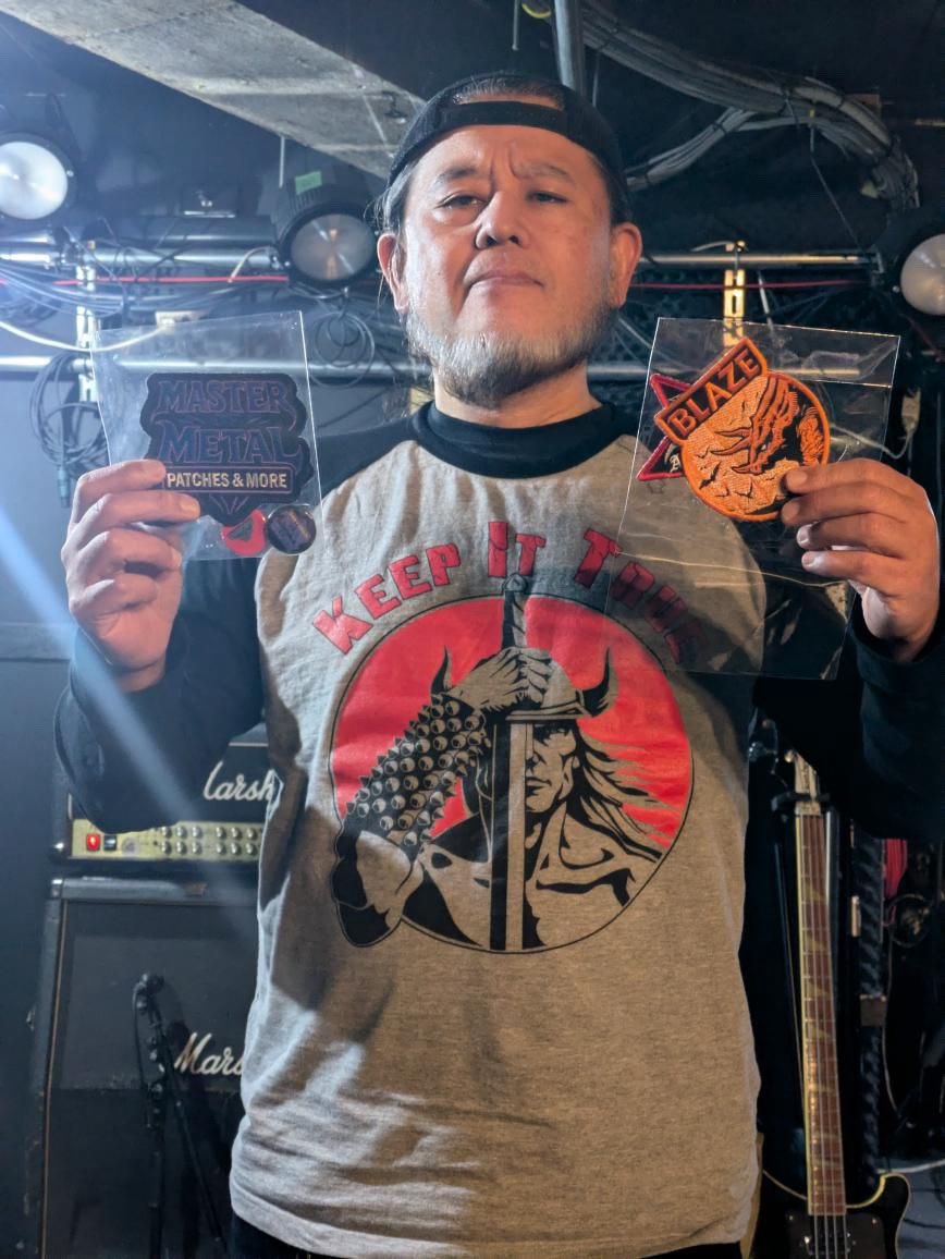 This weekend, Noboru Jero Sakuma a true Japanese heavy metal legend (Abigail, Gorrón, Metalucifer, Buried Alive, Magnesium, Medved, Headlight, Cut Throat), got his Master of Metal patches! #metallegend #metalpatches #japanesemetal #battlevest #metalpatches
