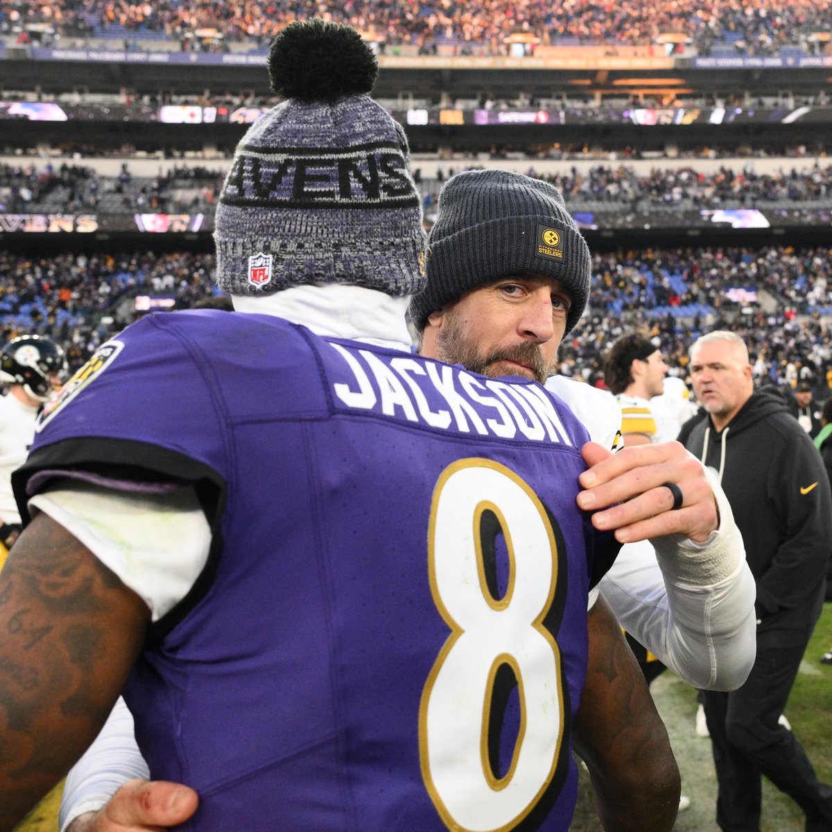 NFL's tweet image. The NFC South &amp;amp; AFC North titles will be decided on the field in Week 18:

@Panthers vs. @Buccaneers
@Ravens vs. @Steelers