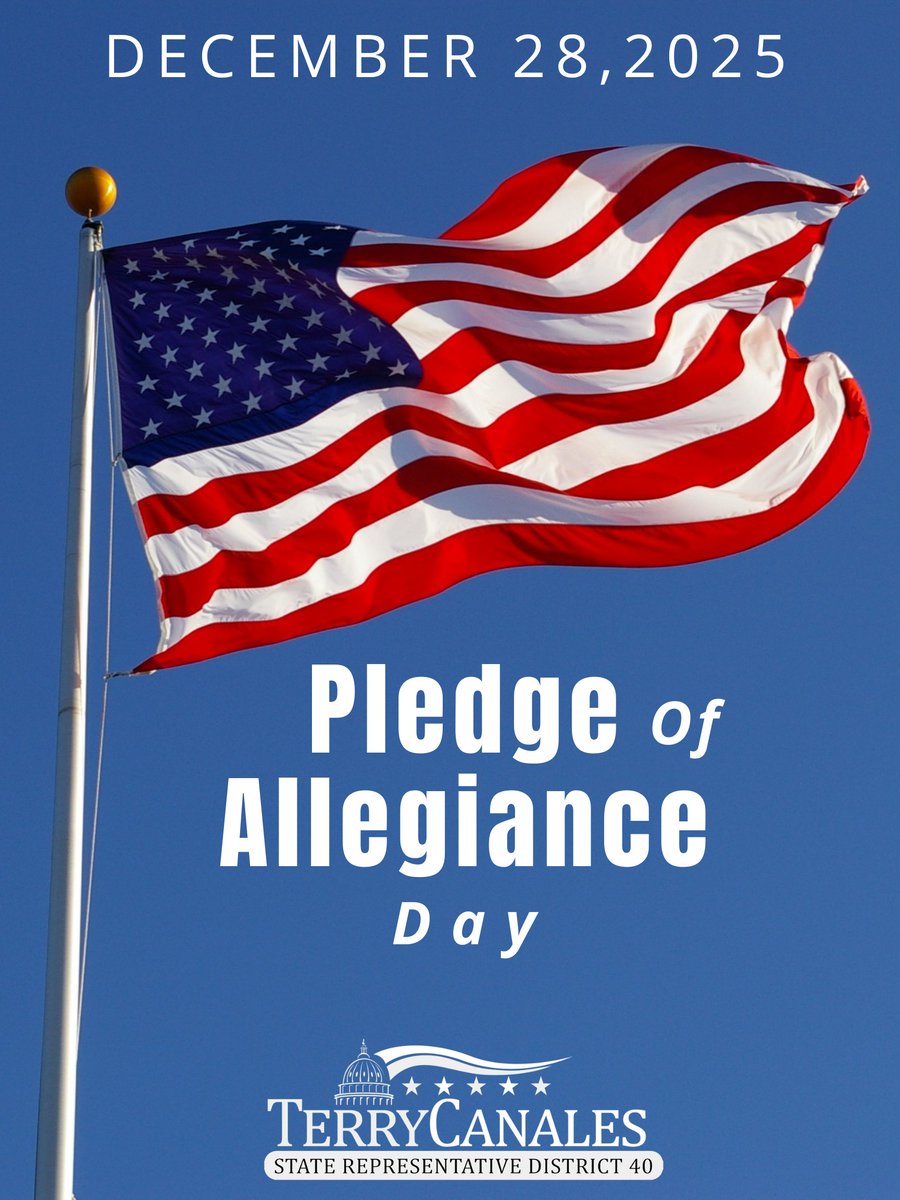 TerryCanales40's tweet photo. Today is Pledge of Allegiance Day. On December 28 in 1945 Congress adopted the "The Pledge" into the United States Flag Code. Today and always let us honor the Pledge of Allegiance words and express our patriotism for the United States of America.
#HD40 #PledgeofAllegianceDay https://t.co/47CMGynrMa