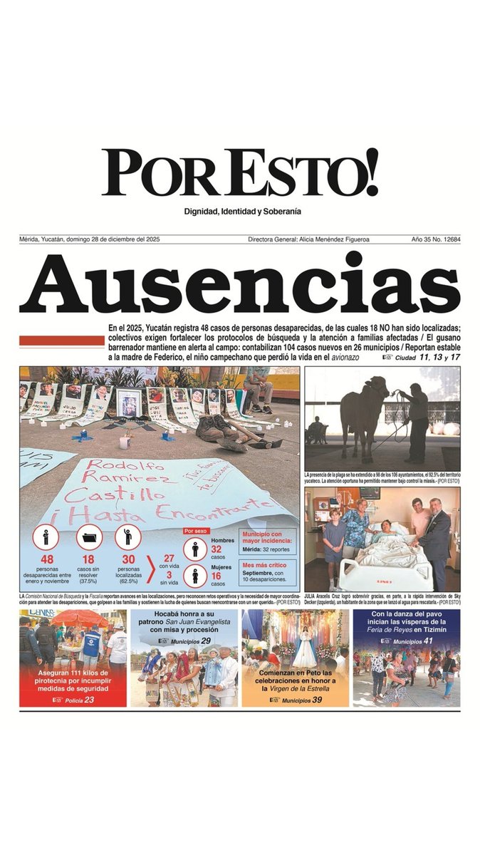 #EnPortada | En el 2025, Yucatán registra 48 casos de personas desaparecidas, de las cuales 18 NO han sido localizadas; colectivos exigen fortalecer los protocolos de búsqueda y la atención a familias afectadas 📰
n9.cl/iyd97