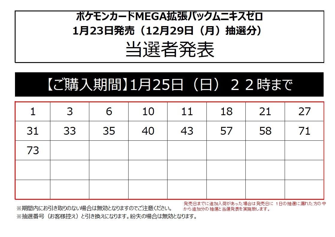 🎉当選発表🎉】 1月23日(金)発売 ポケモンカードゲーム 『MEGA拡張